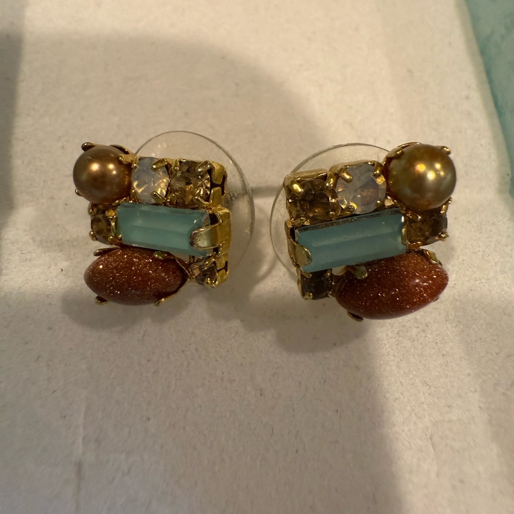 Mixed Gemstone Cluster Stud Earrings Goldstone, O… - image 3